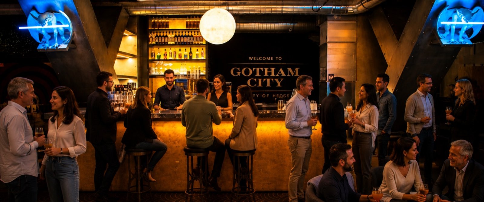 Soirée d'entreprise à Paris chez Batman Escape : cocktail au bar de Gotham après le séminaire